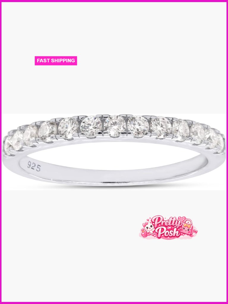 Half Eternity Wedding Band Round Lab Grown Diamond Stackable Ring 14k Gold